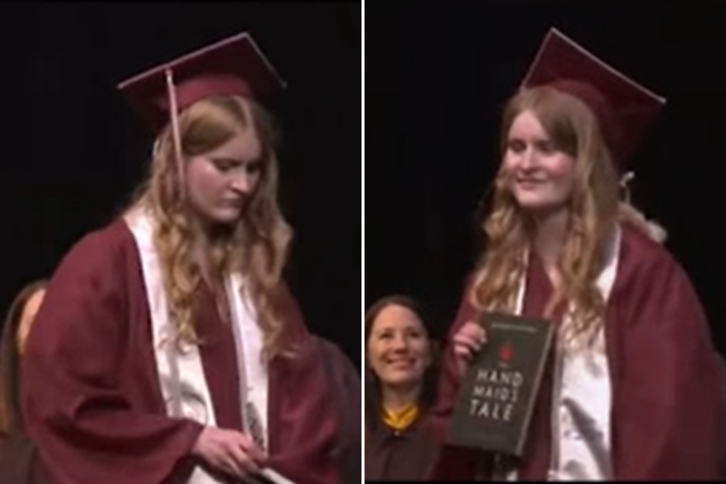 Footage shows moment student pulls out banned book at her graduation