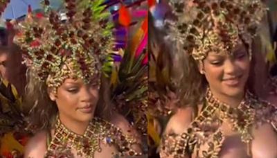 Rihanna desfila em 'carnaval' de Barbados com fantasia com plumas e pedrarias; veja