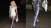 Julia Fox Wears Thigh-High Silver Shoes to Debut Music Video in New York City