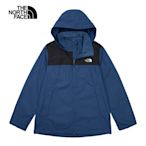 【The North Face 官方旗艦】北面男款藍色防水透氣可調節收納連帽衝鋒衣｜88FRMPF