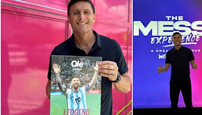 Zanetti estuvo en Messi Experience y se llevó el libro de Olé