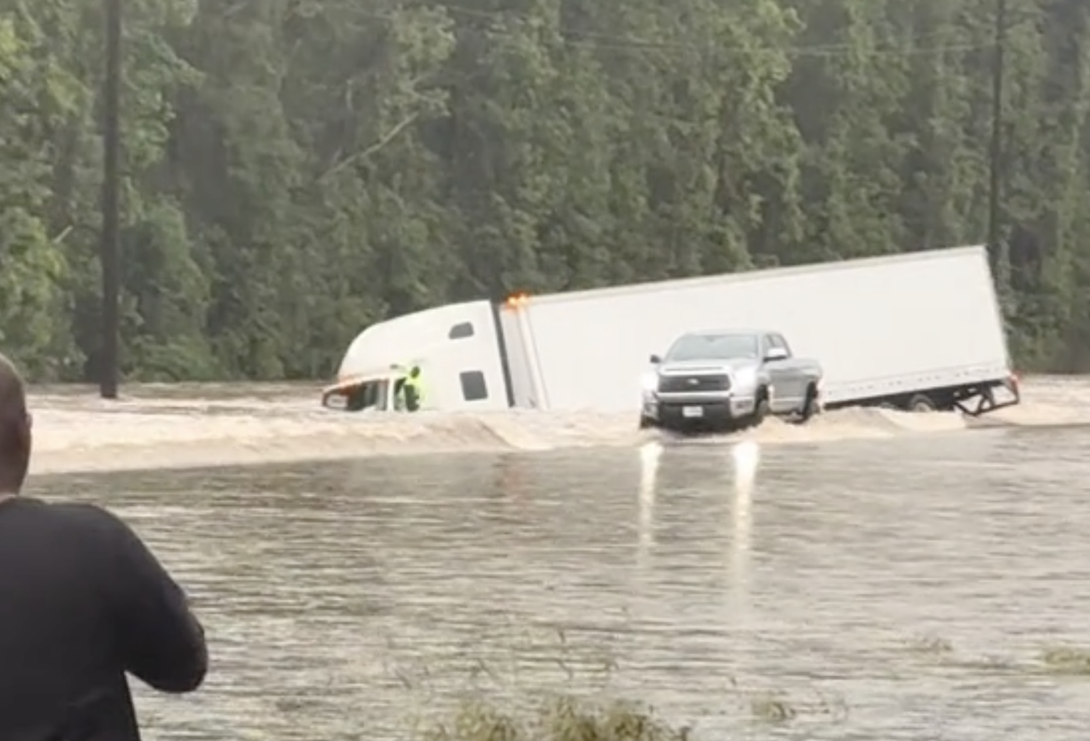 VIDEO: 18-wheeler swept away in rising Texas floodwaters