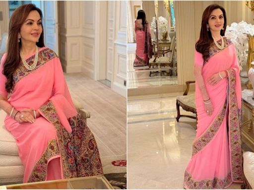 Nita Ambani is a vision to behold in Manish Malhotra's lotus pink handmade saree at Paris Olympics 2024. Check photos