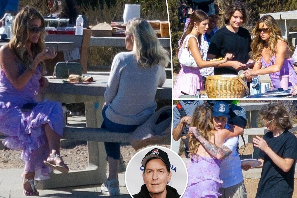 Charlie Sheen’s exes, Denise Richards and Brooke Mueller, put on united front while filming show