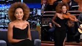 Amandla Stenberg Goes Strapless in Structured Corset Dress on ‘Jimmy Fallon,’ Talks ‘The Acolyte’ and Shows Off Violin Skills