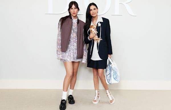 Demi Moore and Daughter Scout LaRue Willis Walk Dior Red Carpet Together With Dog Pilaf