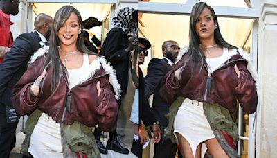 Rihanna Gets Edgy in White Tank Minidress and Cropped Jacket for A$AP Rocky’s Debut Paris Fashion Week Show