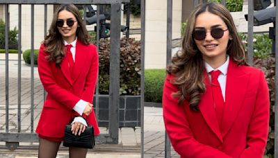 Manushi Chhillar makes it her business to rock power dressing in all-red shorts suit