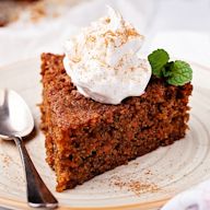 A cake made with grated carrots and often topped with cream cheese frosting. A popular cake for Easter and other springtime celebrations. Can be made with a variety of add-ins, such as nuts, raisins, and pineapple.