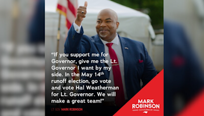 Robinson formally endorses Weatherman in GOP lieutenant governor runoff