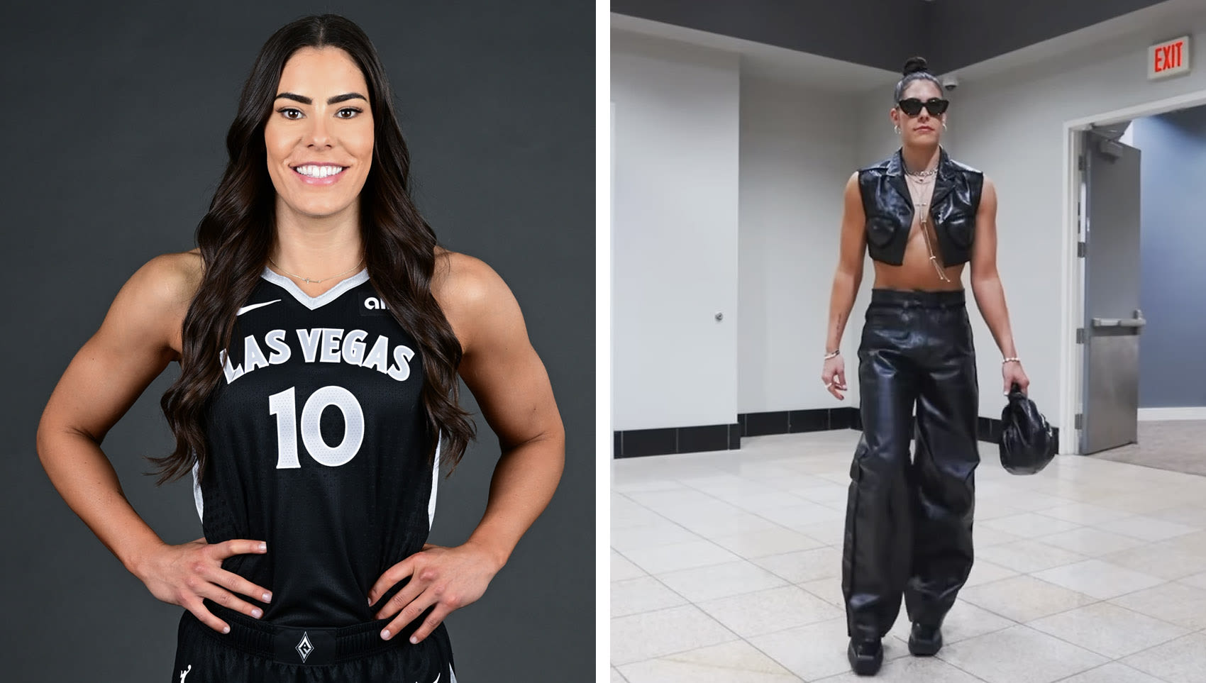 Kelsey Plum Makes an Edgy Arrival in Leather Alexander Wang Micro Vest for Las Vegas Aces Ring Ceremony