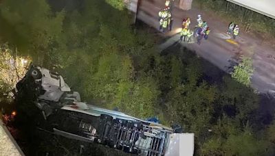 Lorry falls 60 metres from bridge on M6 in Cheshire