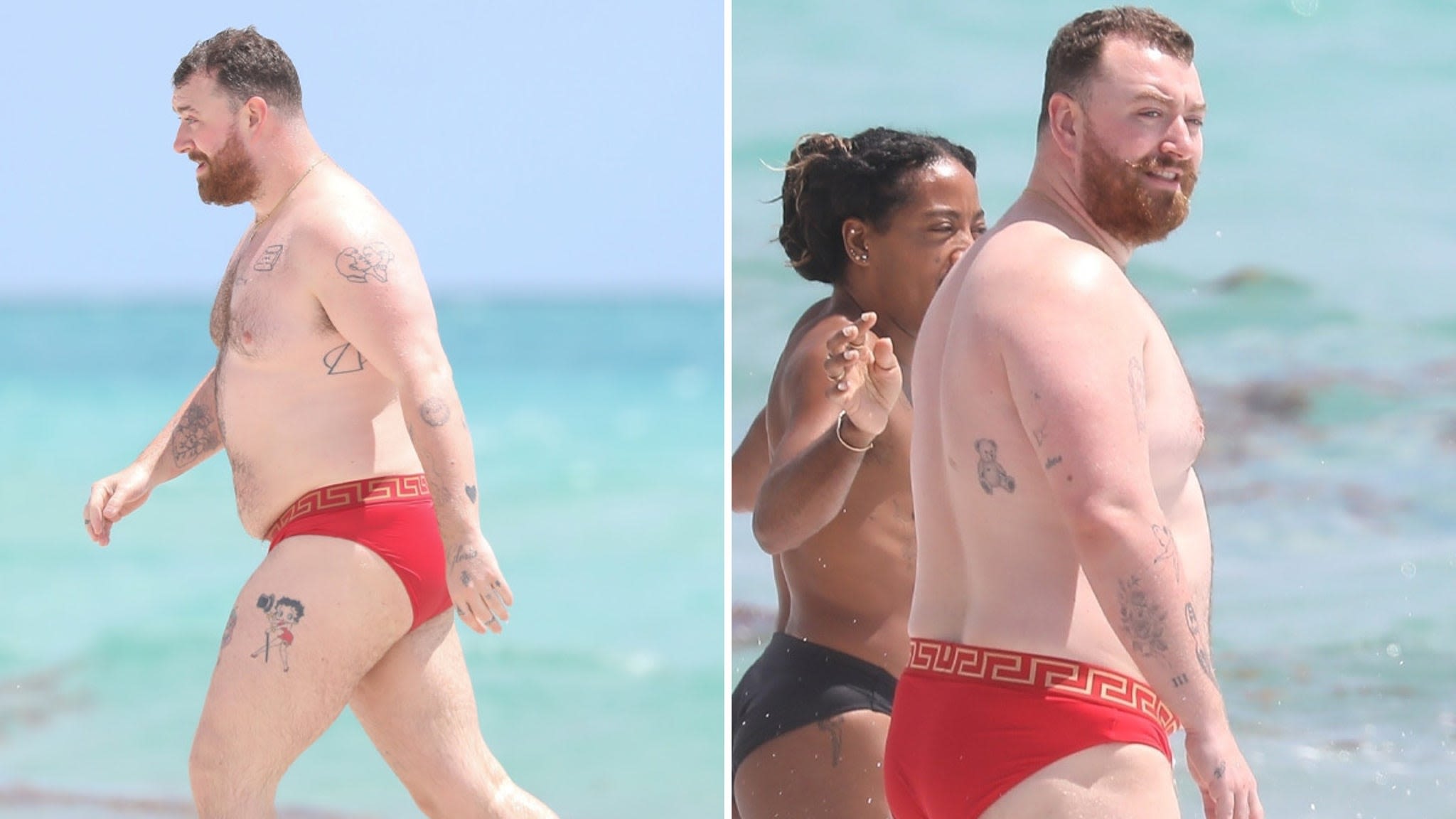 Sam Smith Wears Red Speedo at Miami Beach, Gets Cozy with Mystery Man