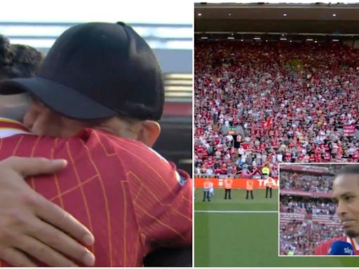 Emotional scenes as Virgil van Dijk and Jurgen Klopp embrace on Anfield pitch at full-time