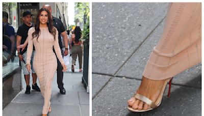 Eva Longoria Looks Perfectly Pink in Metallic Christian Louboutin Sandals While Promoting ‘Land of Women’ in New York City