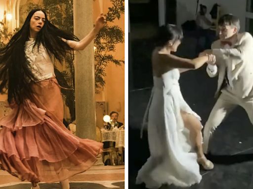 Novios recrean icónico baile de ‘Poor Things’ como vals en su boda, pero les llueven críticas
