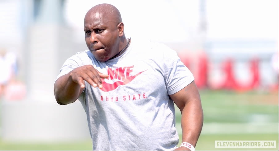 Carlos Locklyn Shows Intensity, Humor and Attention to Detail While Coaching Running Backs at Ohio State’s High School Football Camp