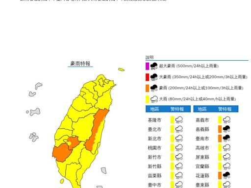 快訊／雨更大了！19縣市豪、大雨特報 大雷雨轟這些縣市、慎防山區暴雨