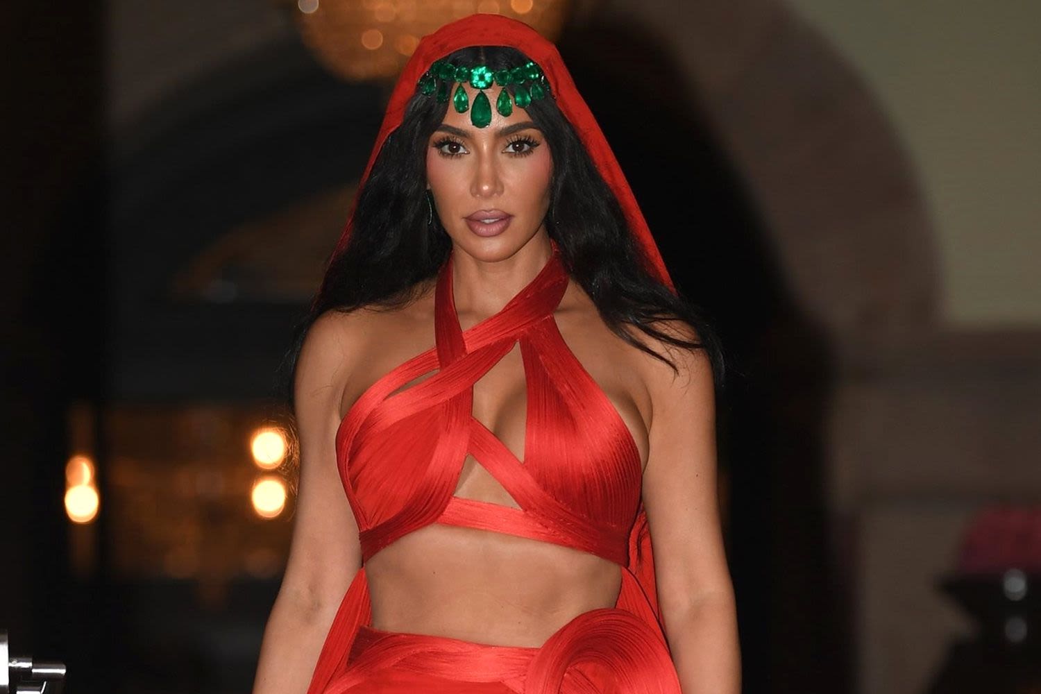 Kim Kardashian Bares Her Midriff in Vibrant Red Look Worn with 500+ Carats of Emeralds at Billionaire Ambani Wedding