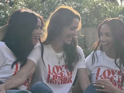 Meghan Markle models 'love like a mother' t-shirt as she laughs with Suits co-star Abigail Spencer and jam-reviewing friend Kelly Zajfen