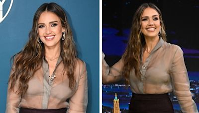 Jessica Alba Embraces Sheer Detailing in Fendi Look for ‘Tonight Show’ Appearance, Talks New Film ‘Trigger Warning’