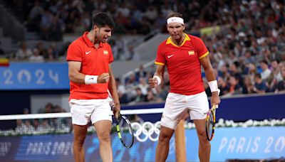 Team Spain's Rafael Nadal and Carlos Alcaraz in Paris Olympics doubles action