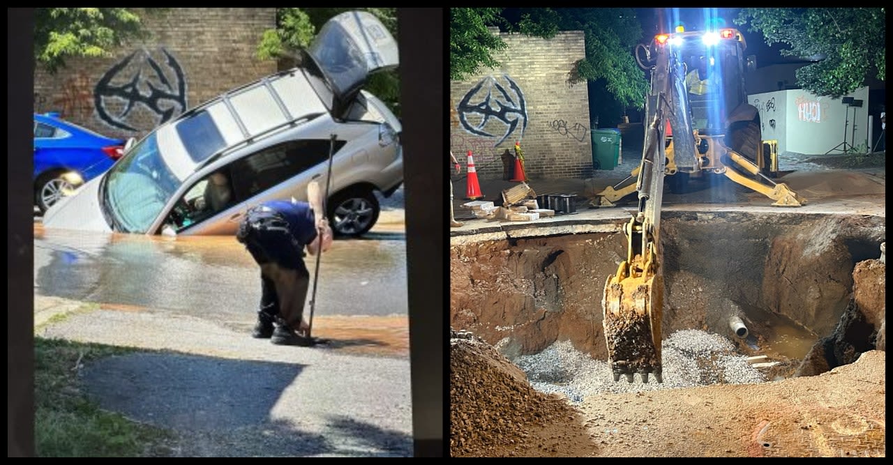 Sinkhole swallows car on Strawberry Street in Richmond Thursday afternoon