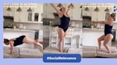 She may be no Simone Biles but she's doing backflips in her kitchen in a swimwear - & it's pretty close!