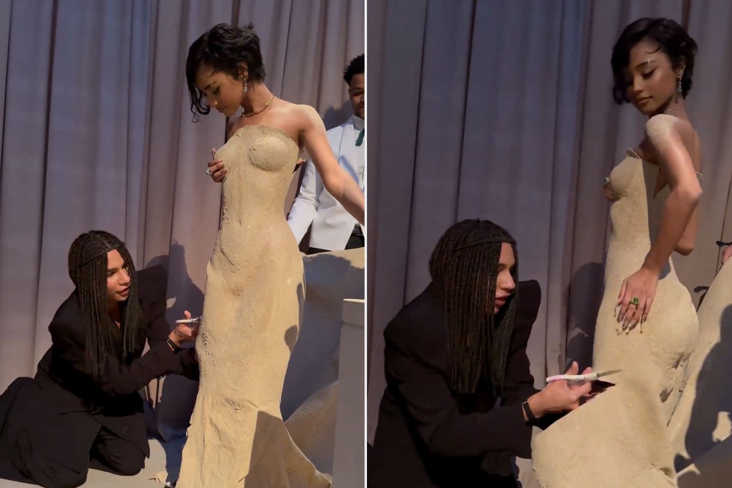 Tyla's Met Gala Gown Designer Cuts Off the Bottom of Her Viral Sand Dress in Epic Video — Watch!