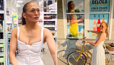 Jennifer Lopez Rides Her Bike to Shop for Her Delola Cocktails in the Hamptons — and Signs Bottles for Customers
