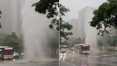 雨炸台北！水柱沖天影片驚人 信義南港多處淹水｜壹蘋新聞網