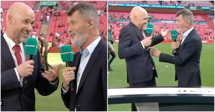 Roy Keane reacts as Erik ten Hag takes dig at his managerial career after FA Cup final