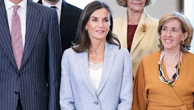 Queen Letizia Nails Summer Power Dressing in a Blue Suit and Affordable Sneakers