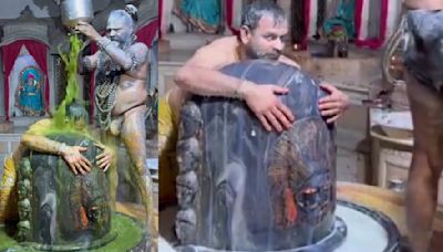 WATCH | Tej Pratap Yadav Hugs Shivling As Milk, Bhang Is Poured On Him; Gets Trolled