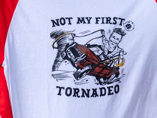 How to get Glen Powell's 'Not My First Tornadeo' Twisters t-shirt