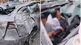 中國特斯拉「空中連續翻滾」驚悚影片曝光！砸爛多輛車 車主與女伴結局更驚人