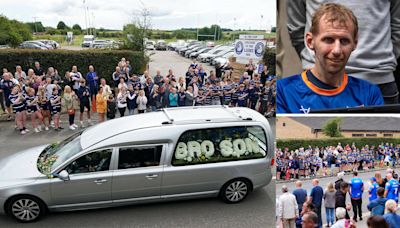 Crowds line the streets as family, friends and teammates gather for funeral of rugby league legend Rob Burrow