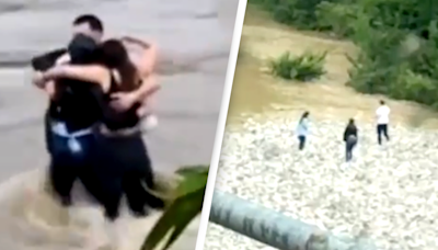 Three friends seen hugging each other moments before being swept away in flash flood