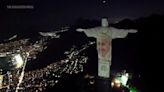 In Brazil the iconic Christ the Redeemer statue lights up to honour the Pope's new book