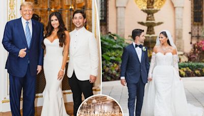 Donald Trump jokes ‘nobody’ who marries at Mar-a-Lago ‘gets divorced’ as he attends pals’ lavish wedding