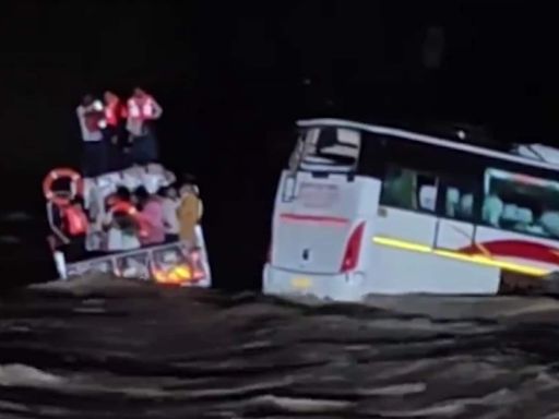 Watch: Tourist bus with 37 passengers gets stuck in floodwaters amid heavy rain in Gujarat | Today News