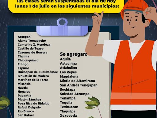 Suspenden clases en 41 municipios de Veracruz por lluvias