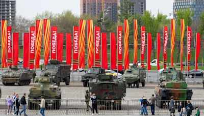 Putin puts captured British armoured cars and American tanks on display after they were captured in Ukraine