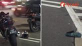 2 motorcyclists in accident near Bukit Timah Plaza, helmet and Crocs strewn on road