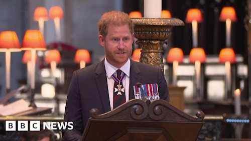 Prince Harry meets guests and gives reading at Invictus service