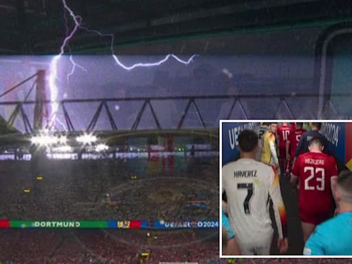 Germany vs Denmark clash suspended after LIGHTNING strikes at Euro 2024 stadium