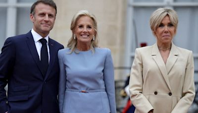 Jill Biden Continues Her Blue Style Streak and France’s First Lady Brigitte Macron Favors Louis Vuitton Coat ...