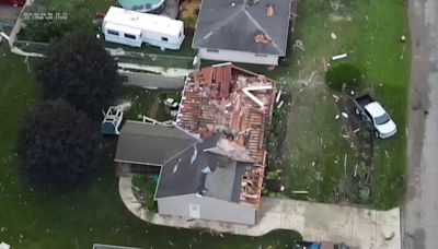 Drone video: EF-2 tornado destroys buildings, overturns cars in Frazeysburg, Ohio