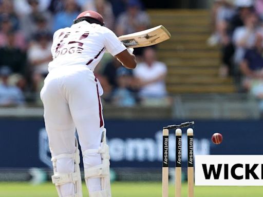 England v West Indies: Kavem Hodge bowled by Chris Woakes