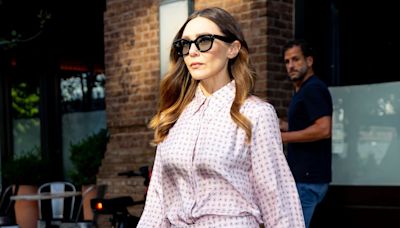 Elizabeth Olsen gets leggy while promoting His Three Daughters in NYC